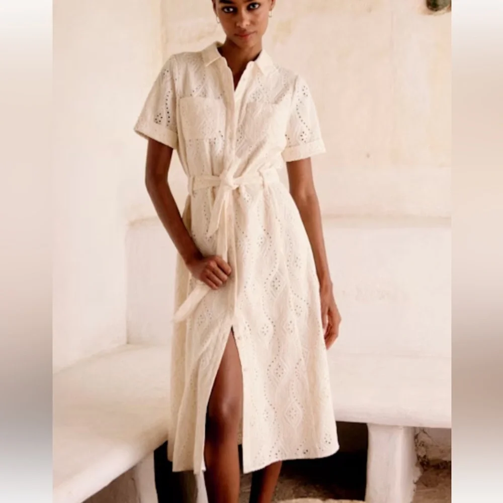 Sezane Cream Eyelet Midi Dress - Picture 1 of 9